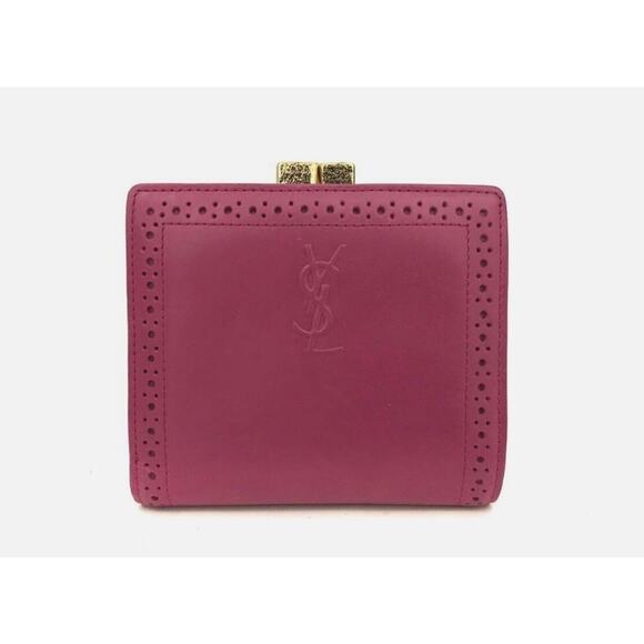 Yves Saint Laurent Cassandra Leather Bifold Pink YSL Wallet Authentic - Picture 1 of 9